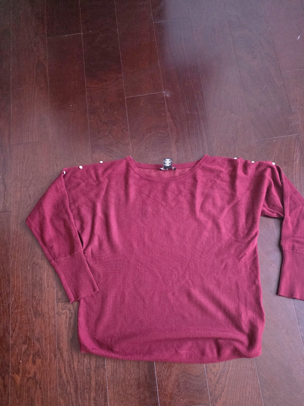 Adrienne Vittadini Burgundy Pearl-Accent Scoop Neck Sweater